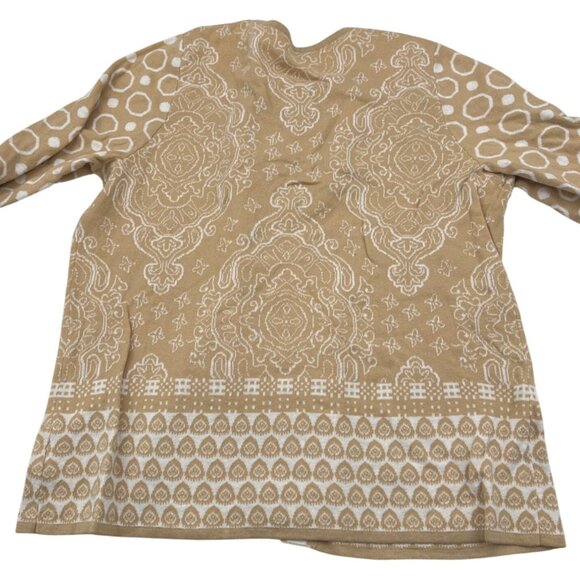 Isaac Mizrahi Live! Women's XL Beige & White Patterned Button Front Cardigan - Picture 5 of 5